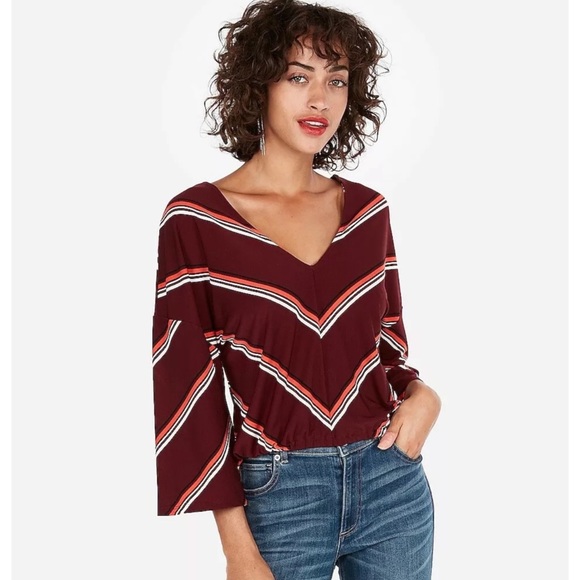 Express Tops - EXPRESS Burgundy Chevron Striped Flare Sleeve Top